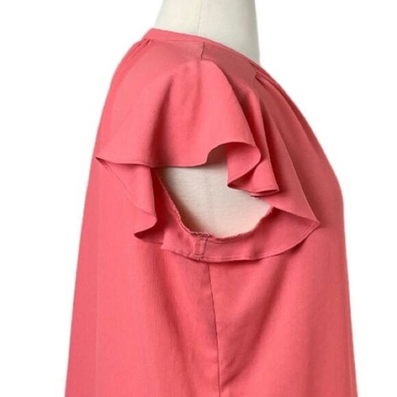 Investments Petite Popover Top Flutter Sleeve Split Neck Coral Pink Women’s XLP - Picture 7 of 14
